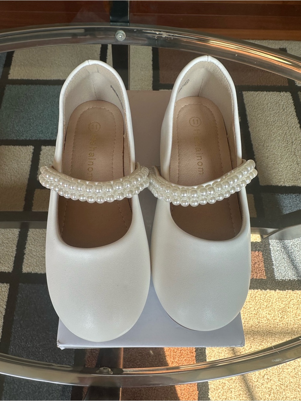 Girls White Pearl Strap Mary Jane Kids Shoes